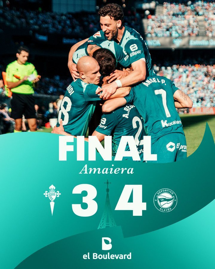 阿拉维斯客场4-3逆转塞尔塔上演足坛神剧情